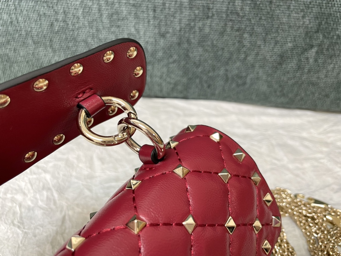 Valentino Garavani Rockstud Spike Small Chain Bag in Burgundy Supple Lambskin Nappa